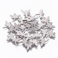 201 Stainless Steel Charms, Dragonfly, Stainless Steel Color, 12x12x1mm, Hole: 1.2mm(STAS-L234-064P)