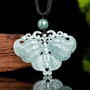 Natural Jadeite Carved Butterfly Pendant Necklaces, Adjustable Nylon Cord Slider Necklaces, 27.68 inch(70.3cm)(NJEW-F321-04)