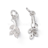 Rack Plating Brass Pave Cubic Zirconia Leaf Shape Ice Pick Pinch Bails, with Open Jump Rings, Cadmium Free & Lead Free, Long-Lasting Plated, Platinum, 16.5x5.5x7mm, Hole: 4mm, Pin: 0.8mm(X-KK-G464-07P)