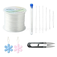 High Carbon Steel Big Eye Beading Needle, with Sharp Steel Scissors, Elastic Crystal String and Steel Sewing Needle Devices, Mixed Color(TOOL-YW0001-28)