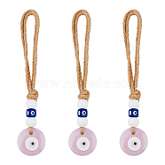 3Pcs Handmade Lampwork Evil Eye Pendants Decorations, Jute Rope Wall Hanging Ornaments, Thistle, 205mm(HJEW-DC0001-11)