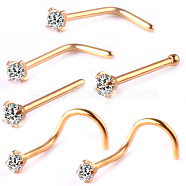 6Pcs 6 Style Clear Cubic Zirconia Nose Studs, 316 Surgical Stainless Steel Fishtail & L-shape & Nose Bone Rings, Nose Piercing Jewelry for Women, Golden, 7~8mm, Pin: 0.8mm, 1Pc/style(AJEW-PW0005-21G)