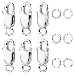 6Pcs 925 Sterling Silver Lobster Claw Clasps, with 925 Stamp, with 6Pcs Open Jump Rings, Silver, 10.5mm, Hole: 1mm(STER-BBC0002-06S)