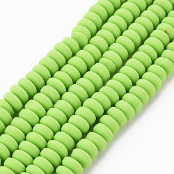Handmade Polymer Clay Beads Strands, for DIY Jewelry Crafts Supplies, Flat Round, Light Green, 6~7x3mm, Hole: 1.5mm, about 113~116pcs/strand, 15.55 inch~16.14 inch(39.5~41cm)(X-CLAY-N008-008O)