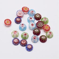 Handmade Millefiori Glass Cabochons, Single Flower Design, Half Round/Dome, Mixed Color, 6x2.5~3mm(G-F346-04)