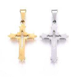 304 Stainless Steel Pendants, Cut-Out, with Hollow, Cross, Mixed Color, 27x18x2.2mm, Hole: 8x4mm(STAS-H469-34)