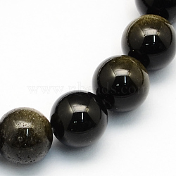 Natural Golden Sheen Obsidian Round Beads Strands, 6.5mm, Hole: 1mm, about 63pcs/strand, 15.5 inch(X-G-S157-6mm)