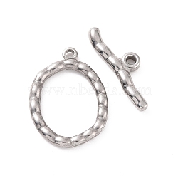304 Stainless Steel Toggle Clasps, Wavy Oval, Stainless Steel Color, Oval: 28x20.5x2.5mm, Hole: 1.8mm, Bar: 27x8.5x3.5mm, Hole: 2mm(STAS-A067-02P)