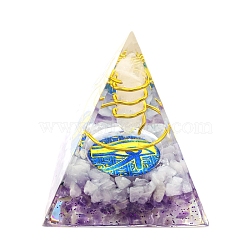 Orgonite Pyramid Resin Energy Generators, Reiki Natural Aquamarine Chips & Cooper Wires Inside for Home Office Desk Decoration, 50x50x50mm(PW-WG17641-06)