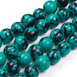 Synthetic Turquoise Beads Strands, Dyed, Round, Dark Cyan, 14mm, Hole: 1mm, about 28pcs/strand, 15.7 inch(40cm)(TURQ-G832-02-14mm)
