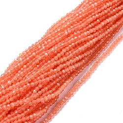 Cat Eye Beads Strands, Round, Faceted, Coral, 2mm, Hole: 0.2mm, 14.17 inch(36cm), 174~184pcs/strand(CE-I005-A1)