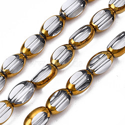 Electroplate Glass Beads Strands, Edge Plated, Oval, Clear, 7x4.5x4mm, Hole: 0.8mm, about 50pcs/strand, 13.07~13.15 inch(33.2~33.4cm)(X-EGLA-N008-015H)