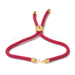 Cotton Cord Bracelet Making, with Brass Findings, Flat Round with Tree of Life, Real 18K Gold Plated, Cerise, 8-5/8 inch(22cm), Hole: 2mm(KK-F758-03G-G)