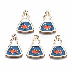 Eco-Friendly Alloy Enamel Pendants, Cadmium Free & Lead Free & Nickel Free, Light Gold, Goldfish, Steel Blue, 20x14x1.5mm, Hole: 1.4mm(X-ENAM-T011-87-NR)