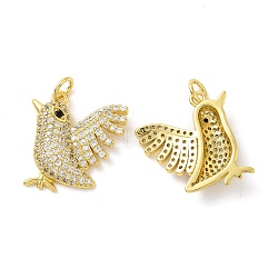 Rack Plating Eco-Friendly Brass Micro Pave Cubic Zirconia Pendants, Long-Lasting Plated, Lead Free & Cadmium Free & Nickel Free, Bird Charms, Real 18K Gold Plated, 18x17.5x4mm, Hole: 3.4mm(KK-F844-06G)