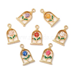 Eco-friendly Alloy Enamel Pendants, Rose Flower Charm, Mixed Color, 18x11x2.5mm, Hole: 1.5mm(X-PALLOY-M212-08G)