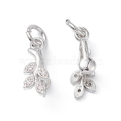 Rack Plating Brass Pave Cubic Zirconia Leaf Shape Ice Pick Pinch Bails, with Open Jump Rings, Cadmium Free & Lead Free, Long-Lasting Plated, Platinum, 16.5x5.5x7mm, Hole: 4mm, Pin: 0.8mm(X-KK-G464-07P)