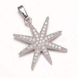 Star Brass Micro Pave Cubic Zirconia Peandats, Platinum, 22x19x3mm, Hole: 5x3mm(ZIRC-K016-05P)