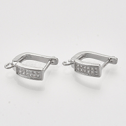 Brass Micro Pave Cubic Zirconia Hoop Earring Findings with Latch Back Closure, Nickel Free, with Horizontal Loop, Rectangle, Real Platinum Plated, 14x4.5x11.5mm, Hole: 1.2mm, Pin: 1mm.(KK-T048-022P-NF)