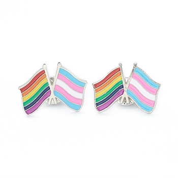 Alloy Pride Enamel Brooches, Enamel Pin, with Butterfly Clutches, Rainbow Flag, Platinum, Colorful, 20.5x28x10mm