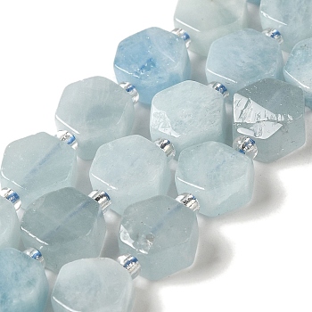 Natural Aquamarine Beads Strands, Hexagon, with Seed Beads, 8.5~9x8.5~10x4~5mm, Hole: 1mm, about 37~38pcs/strand, 15.55''~15.75''(39.5~40cm)