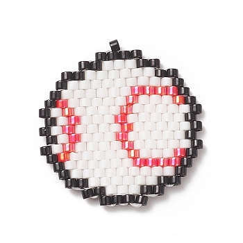 Handmade Loom Pattern MIYUKI Seed Beads, Sport Theme Pendants, Baseball Pattern, 24x23x1.8mm, Hole: 0.7mm