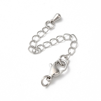 Rack Plating Brass Ends with Chain and Clasps, Long-Lasting Plated, Lead Free & Cadmium Free, Teardrop, Platinum, 75mm