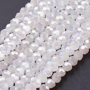 Electroplate Glass Beads Strands, Imitation Jade, Faceted, Round, White, 3mm, Hole: 1mm, about 100pcs/strand, 11.5 inch
