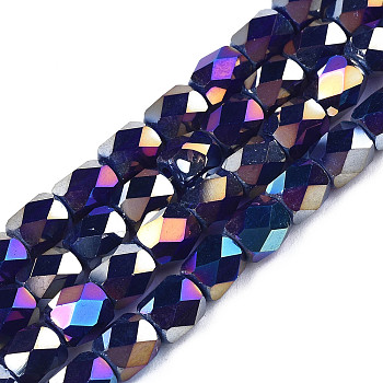 Electroplate Glass Beads Strands, AB Color Plated, Faceted, Column, Midnight Blue, 5.5x5mm, Hole: 1.2mm, about 99pcs/strand, 21.85 inch(55.5cm)