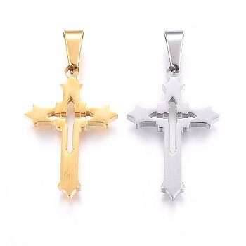304 Stainless Steel Pendants, Cut-Out, with Hollow, Cross, Mixed Color, 27x18x2.2mm, Hole: 8x4mm