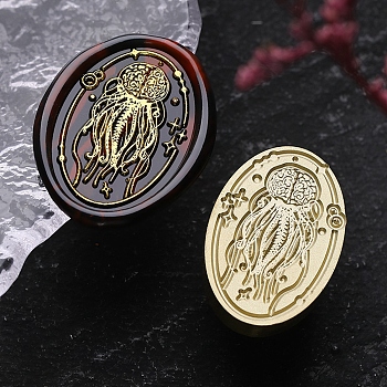 Halloween Theme Golden Tone Brass Wax Seal Stamp Head, for DIY Wax Seal Stamp Making, Jellyfish, 30x20x15mm, Hole: 7mm