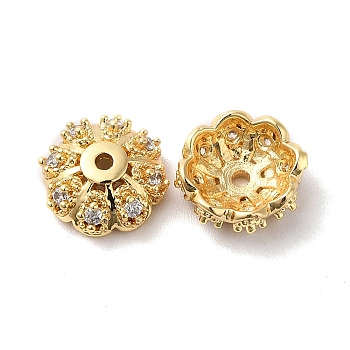 Brass Micro Pave Cubic Zirconia Bead Cap, Multi-Petal, Real 18K Gold Plated, 11x4mm, Hole: 1.2mm