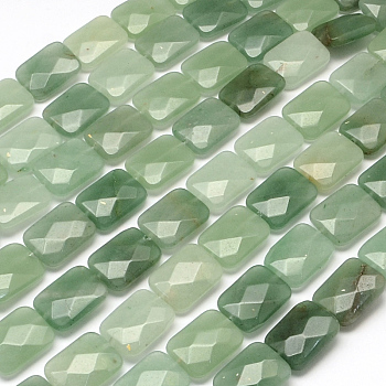 Faceted Rectangle Green Aventurine Beads Strands, 16x12~13x5~6mm, Hole: 1mm, about 13pcs/strand, 8.26 inch