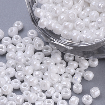 Baking Paint Glass Seed Beads, Round, White, 3x1.5~3mm, Hole: 1mm, about 10000pcs/bag, about 450g/bag