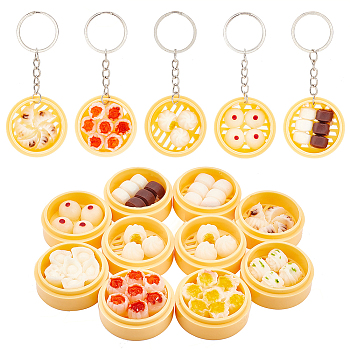10Pcs 10 Style Plastic Keychain, with Platinum Tone Iron Split Key Rings, Imitation Food, Snack, Mixed Color, 92~99mm, 1pc/style