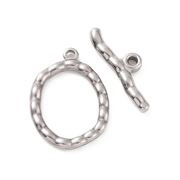 304 Stainless Steel Toggle Clasps, Wavy Oval, Stainless Steel Color, Oval: 28x20.5x2.5mm, Hole: 1.8mm, Bar: 27x8.5x3.5mm, Hole: 2mm
