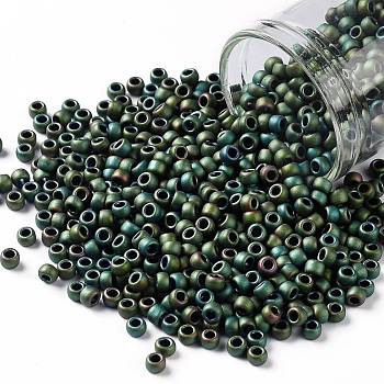 TOHO Round Seed Beads, Japanese Seed Beads, (707) Matte Color Iris Peridot, 8/0, 3mm, Hole: 1mm, about 10000pcs/pound