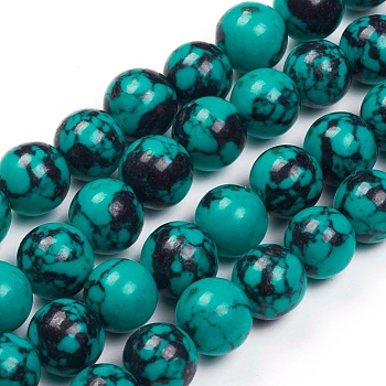 Synthetic Turquoise Beads Strands, Dyed, Round, Dark Cyan, 14mm, Hole: 1mm, about 28pcs/strand, 15.7 inch(40cm)