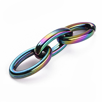 Acrylic Linking Rings, Quick Link Connectors, For Jewelry Chains Making, AB Color Plated, Oval, Multi-color Plated, 35x19x6.5mm, Inner Diameter: 10x25mm