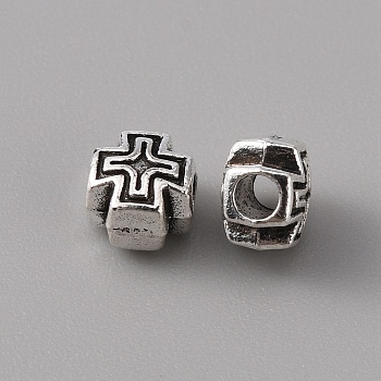 Alloy Beads, Cross, Antique Silver, 6x6x4.5mm, Hole: 2mm