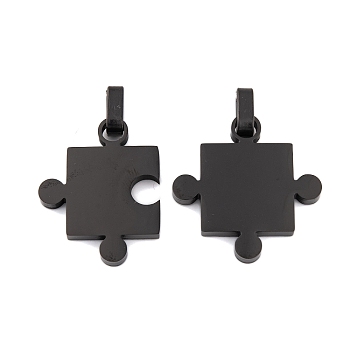 304 Stainless Steel Split Pendants, Couples Charm, Puzzle Charm, Black, 27.5x22x3mm, Hole: 6.5x3.5mm
