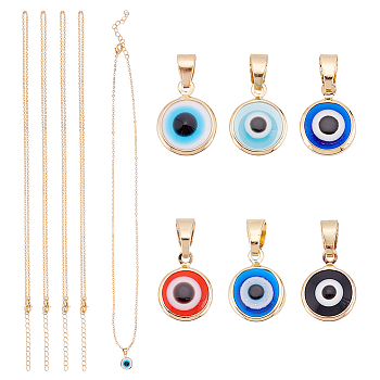 6Pcs 6 Colors Resin Evil Eye Pendant Necklaces Set with Iron Cable Chains, Lucky Jewelry for Women, Mixed Color, 20.08 inch(51cm), 1Pc/color