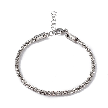 304 Stainless Steel Bone Rope Chain Bracelet for Women, Stainless Steel Color, 7-1/4 inch(18.4cm), Wide: 3.3mm