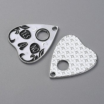 Alloy Enamel Pendants, Platinum, Heart Charm, Skull Pattern, 26x22x1mm, Hole: 2mm