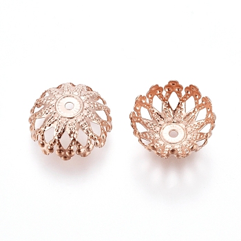 304 Stainless Steel Bead Caps, Flower, Multi-Petal, Rose Gold, 12x5mm, Hole: 1.2mm