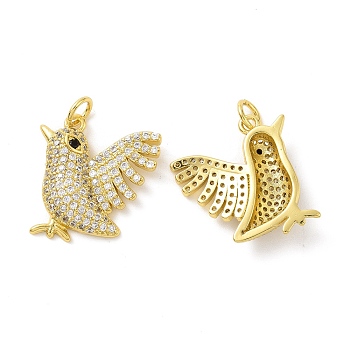Rack Plating Eco-Friendly Brass Micro Pave Cubic Zirconia Pendants, Long-Lasting Plated, Lead Free & Cadmium Free & Nickel Free, Bird Charms, Real 18K Gold Plated, 18x17.5x4mm, Hole: 3.4mm