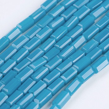 Opaque Glass Beads Strands, Faceted, Cuboid, Cyan, 4~5x2~2.5x2~2.5mm, Hole: 0.5mm, about 100pcs/strand, 17.5~19 inch(44.5~48.5cm)