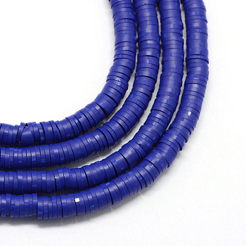 Eco-Friendly Handmade Polymer Clay Beads, Disc/Flat Round, Heishi Beads, Medium Blue, 6x1mm, Hole: 2mm, about 380~400pcs/strand, 17.7 inch