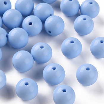 Opaque Acrylic Beads, Round, Cornflower Blue, 16x15mm, Hole: 2.8mm, about 220pcs/500g