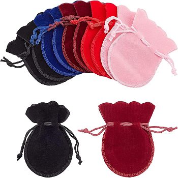 Velvet Gift Bags Drawstring Jewelry Pouches Wedding Favor Bags, Mixed Color, 9x7cm, 5 Colors, 10pcs/color, 50pcs/set